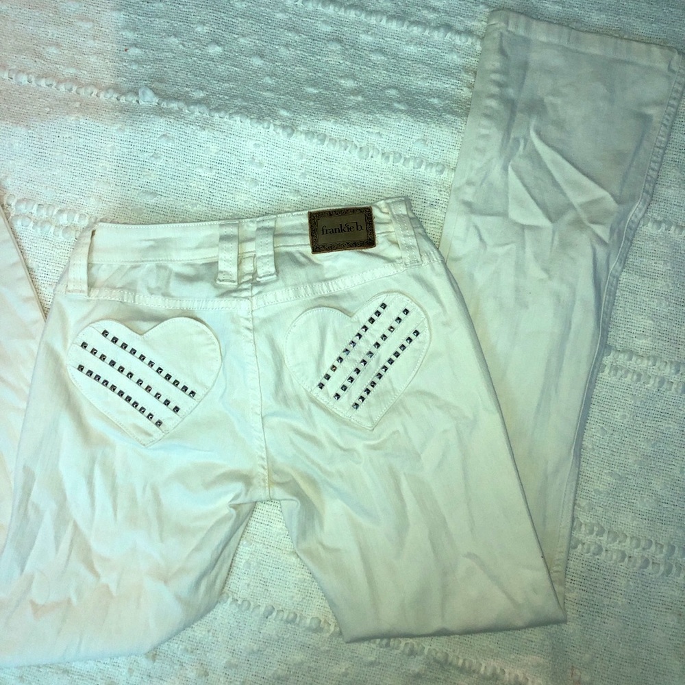 Y2K style Frankie B boot cut white jeans